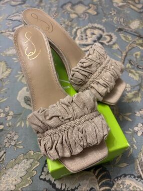 Sam Edelman Natural Linen Braided Mule Heels